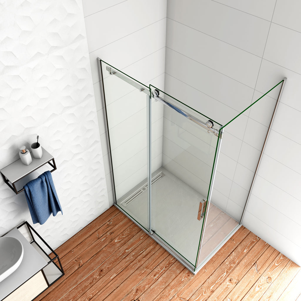 110x70 cm H.195 cm Schiebetür Duschabtrennung 8mm NANO Glas Duschtür+Seitenwand