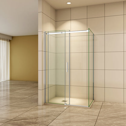 Duschtür+Seitenwand 110x80 x H.195 cm Schiebetür 6mm Glas Duschkabine Duschwand