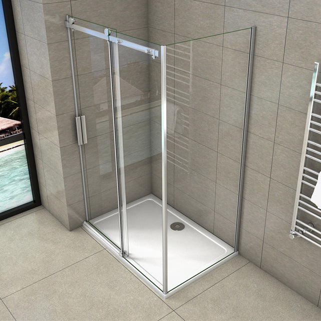 Duschkabinen Duschabtrennung 110x90 cm Duschtür+Seitenwand Schiebetür Duschkabine Aica Glas