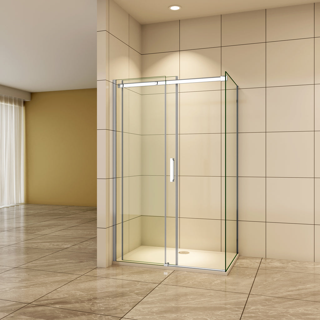 Duschtür+Seitenwand 120x80 x H.195 cm Schiebetür 8mm NANO Glas Aica Duschkabine Duschwand