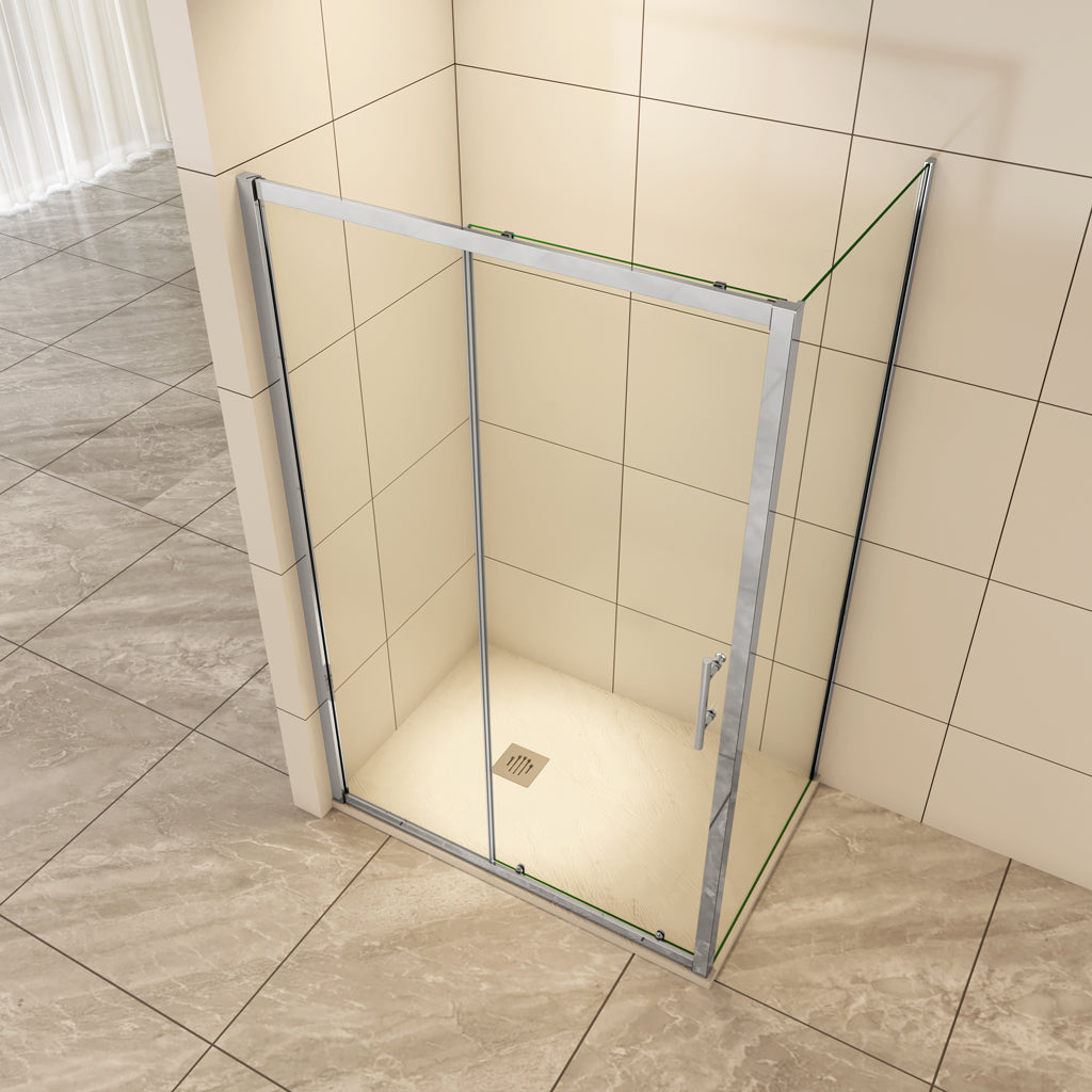 Duschtür+Seitenwand 140x70 x H.190 cm Schiebetür 5mm Glas Aica Duschkabine Duschwand