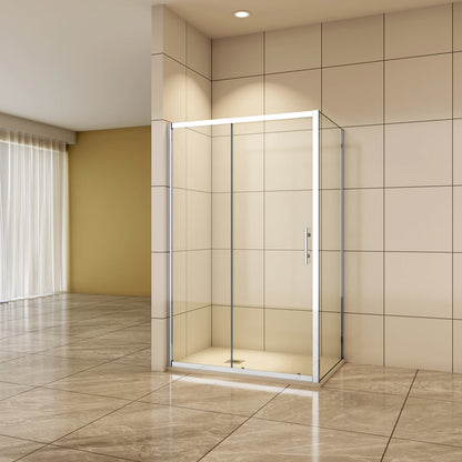 140x70 cm H.190 cm Schiebetür Duschabtrennung 5mm Glas Aica Duschtür+Seitenwand