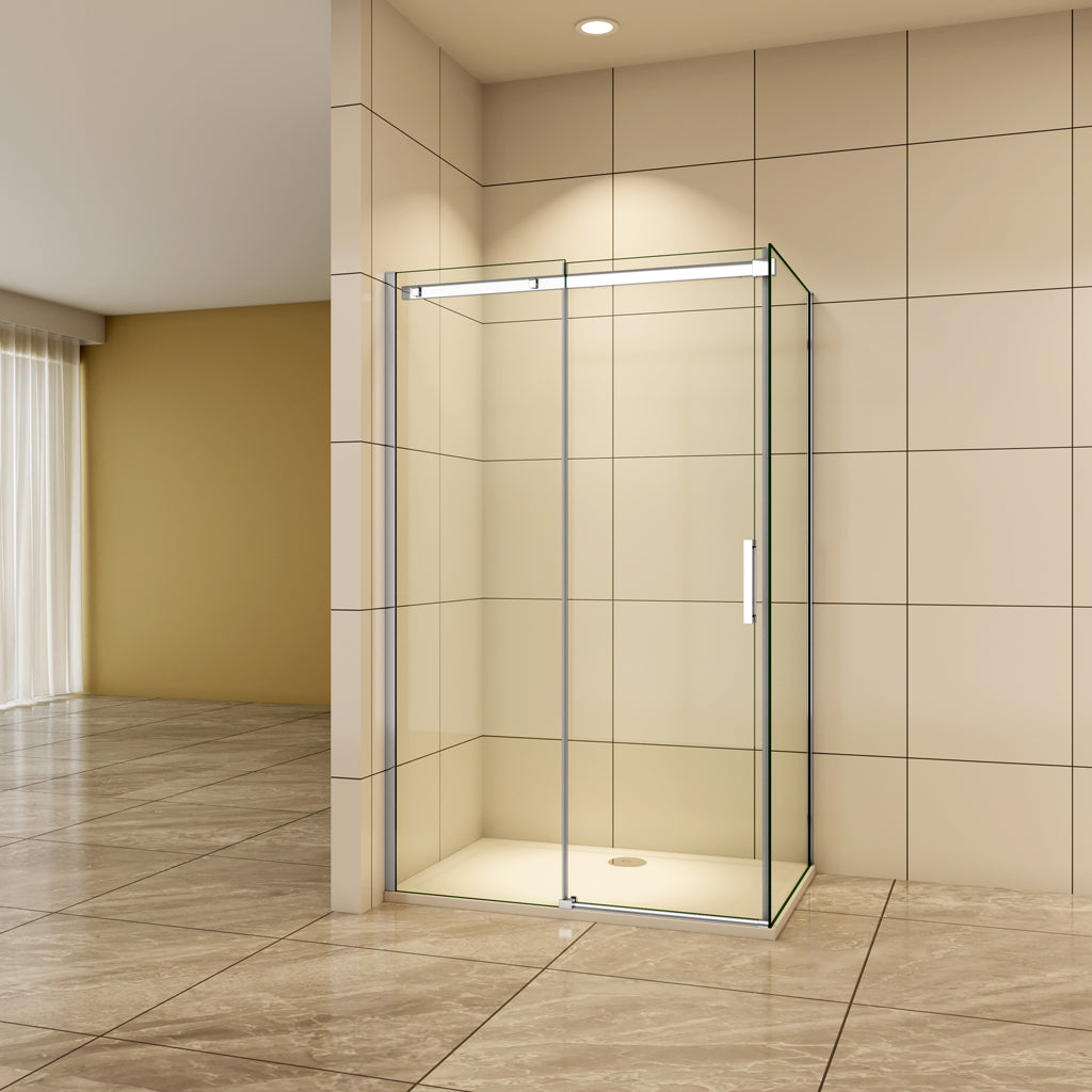 Aica Duschtür+Seitenwand 140x90 cm Duschwand 8mm NANO Glas Schiebetür Duschabtrennung