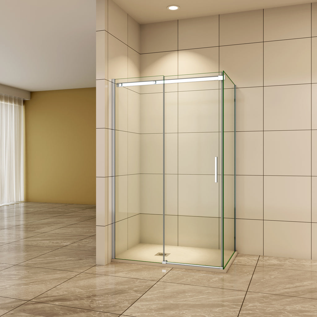 Aica Duschtür+Seitenwand 150x80 cm Duschwand 6mm Glas Schiebetür Duschabtrennung