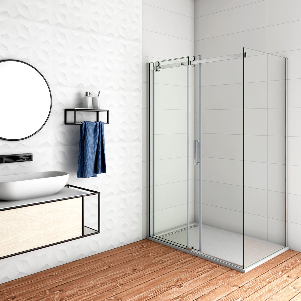 Duschtür+Seitenwand 160x80 x H.195 cm Schiebetür 8mm NANO Glas Duschkabine Duschwand