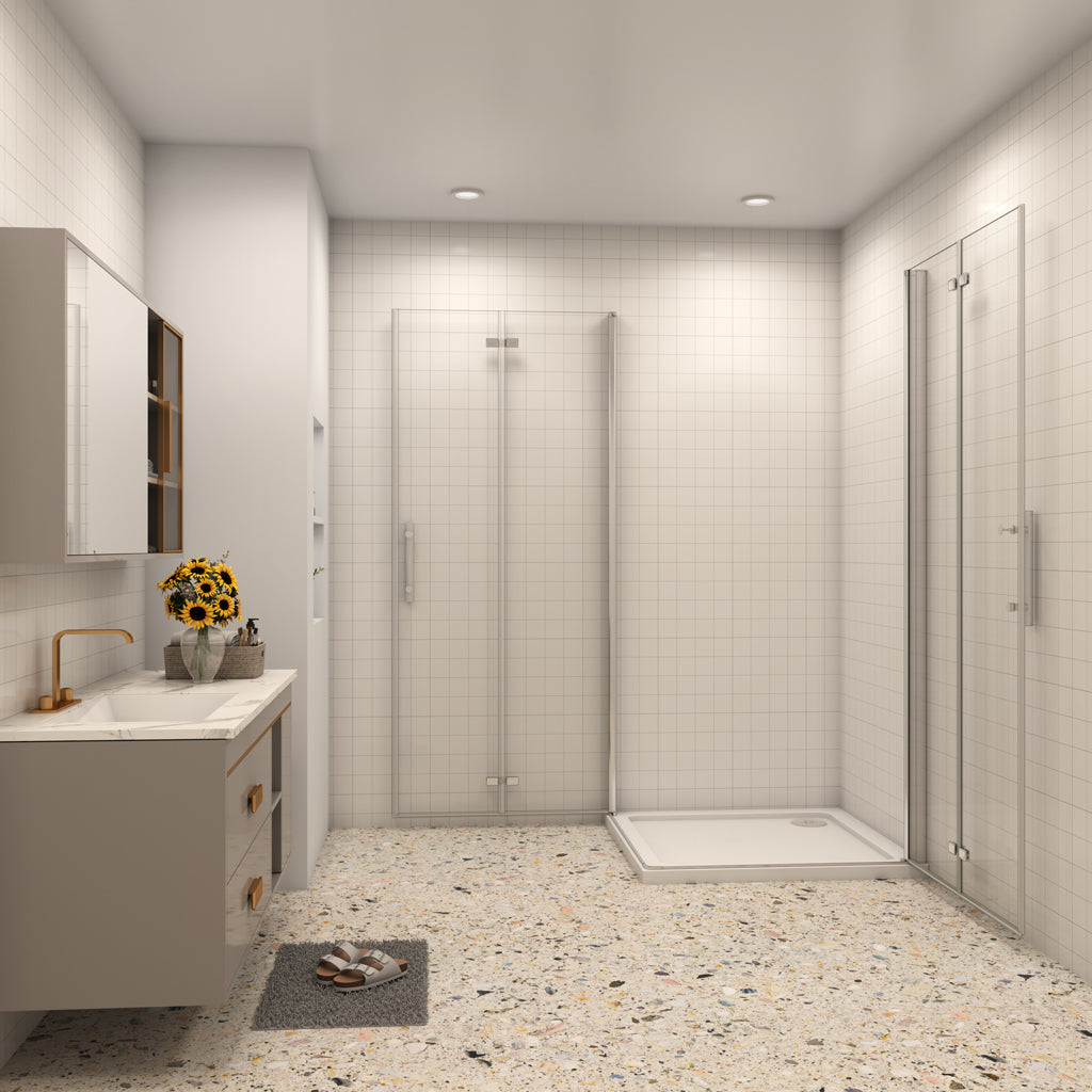 Eckeinstieg 90x90 cm H.185 cm Falttür 6mm NANO Glas Duschkabine