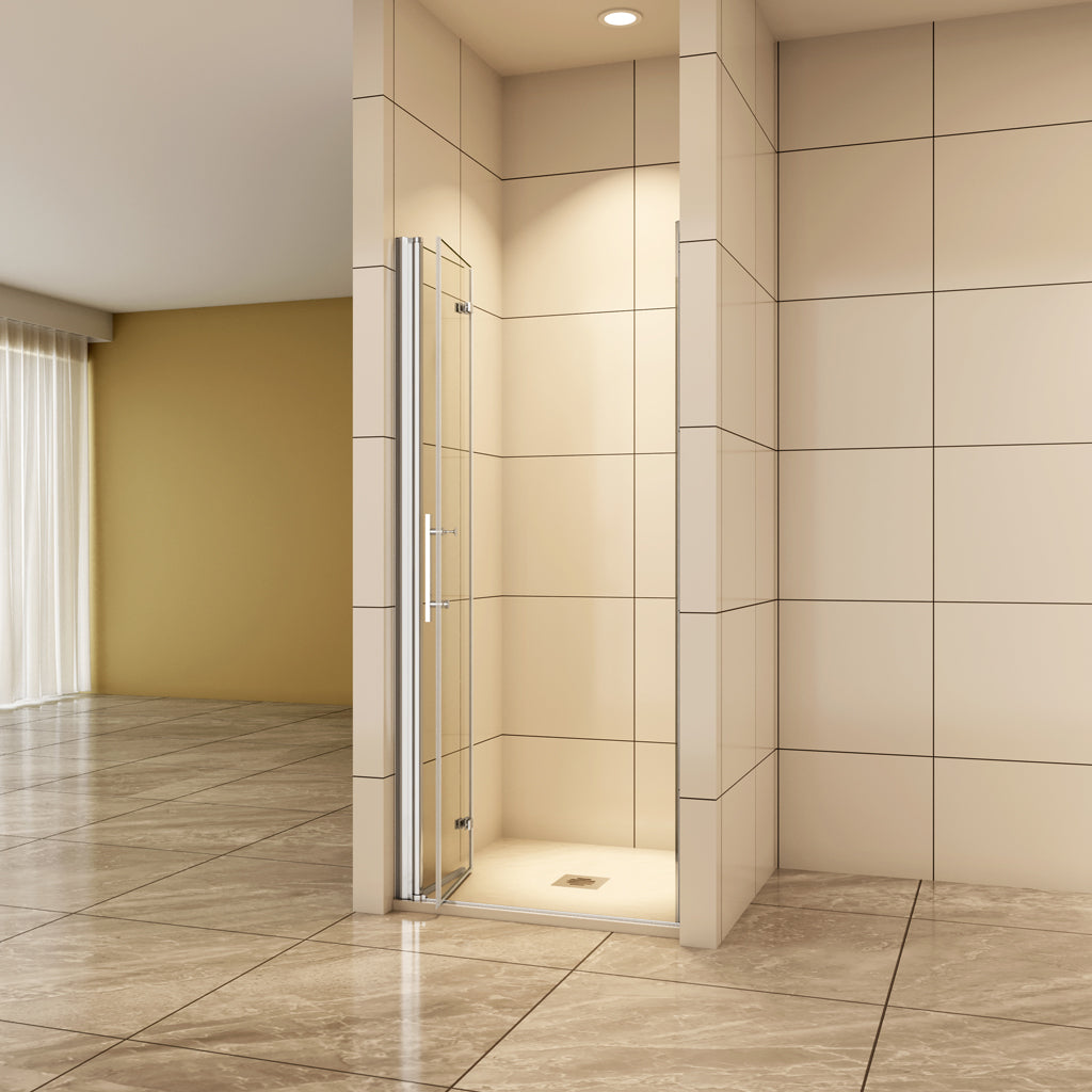 90 x H.195 cm Falttür Duschabtrennung 6mm NANO Glas Nischentür Aica