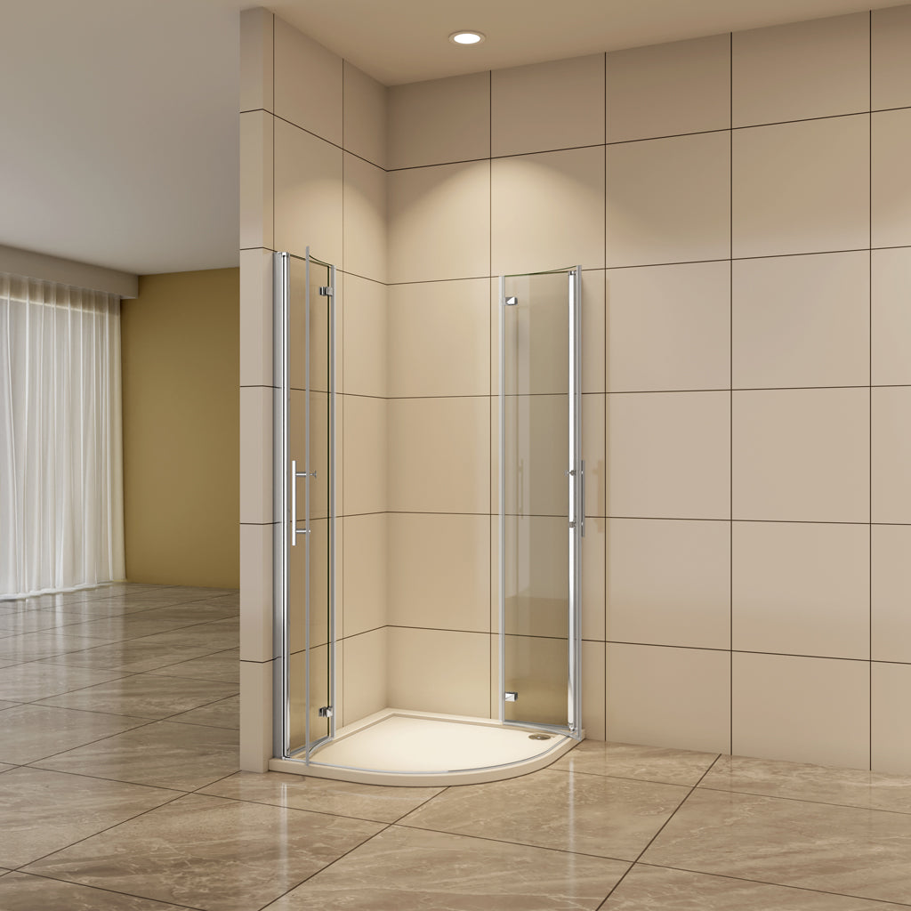 80x80 x H.195 cm Drehtür Duschabtrennung 6mm NANO Glas Rundduschen