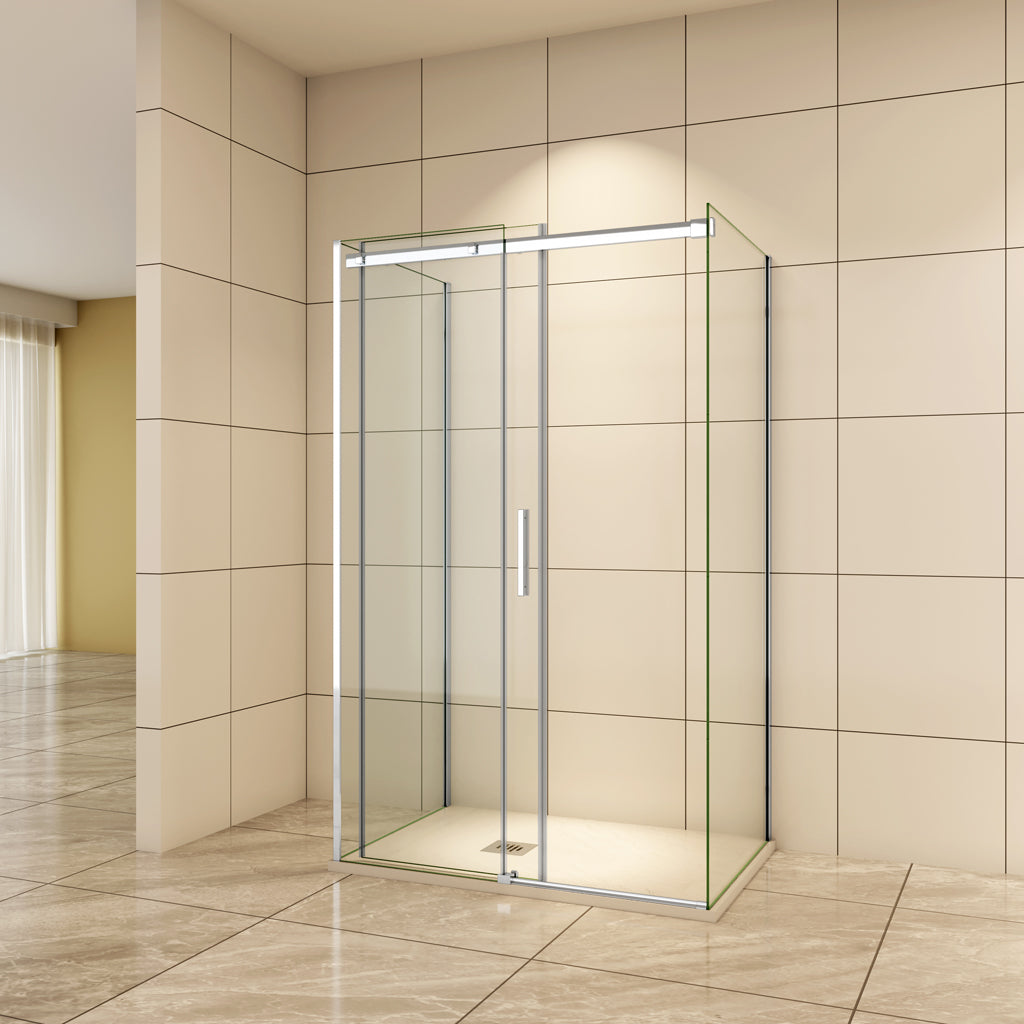 U-Form 130x80 x H.195 cm Schiebetür 6mm Glas Duschkabine