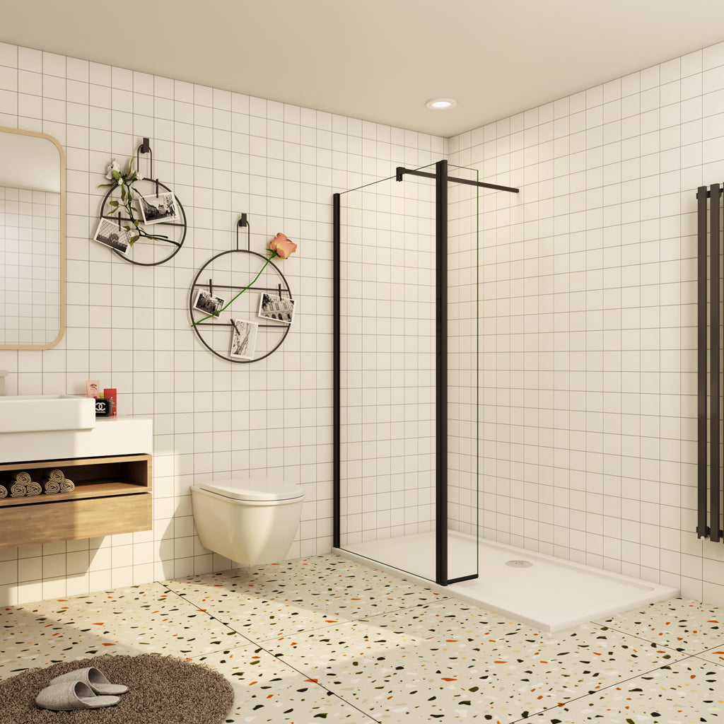 Aica Walk In 110 cm Duschwand 8mm NANO Glas Stützstange Duschabtrennung H.200 cm