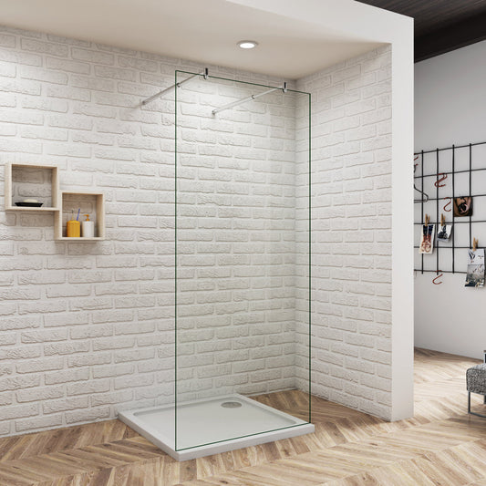 Aica Walk In 127.7 cm Duschwand 10mm NANO Glas Offen Stützstange Duschabtrennung