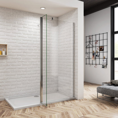 Duschkabine Walk In Duschwand 130 cm Offen Dusche Stützstange 8mm NANO Glas