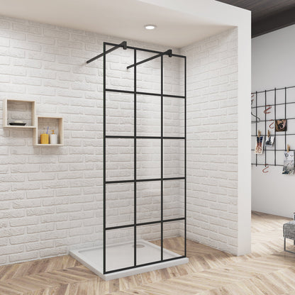 Aica Walk In 87.7 cm Duschwand 8mm NANO Glas Offen Stützstange Duschabtrennung