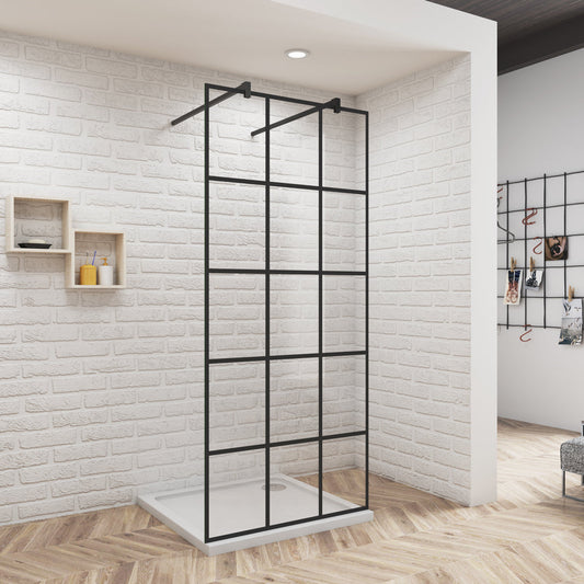 Aica Walk In 87.7 cm Duschwand 8mm NANO Glas Offen Stützstange Duschabtrennung