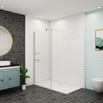 Aica Walk In Dusche 120 cm Duschwand 8mm NANO Glas Stützstange Duschabtrennung