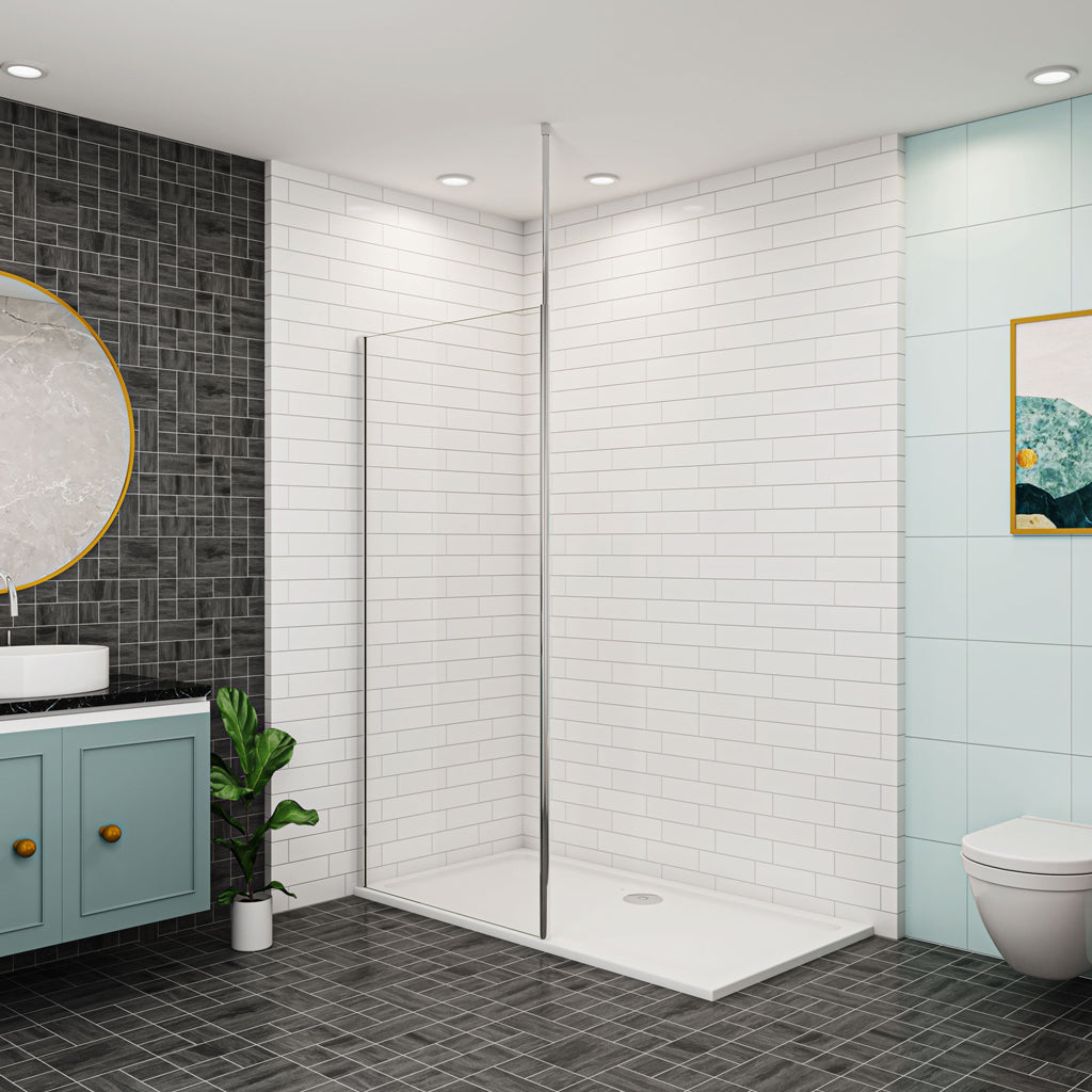 Aica Walk In  Dusche 50 cm Duschwand 8mm NANO Glas Stützstange Duschabtrennung