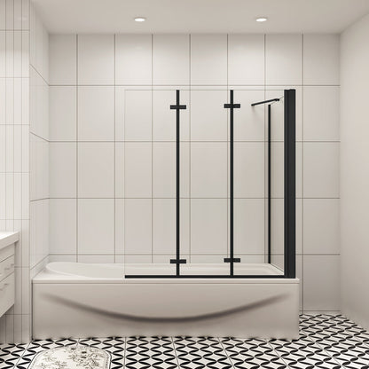 Badewannenaufsatz 3-fach Faltbar mit Seitenwand ESG Schwarz 130+75 cm 6mm NANO Sicherheitsglas H.140 cm