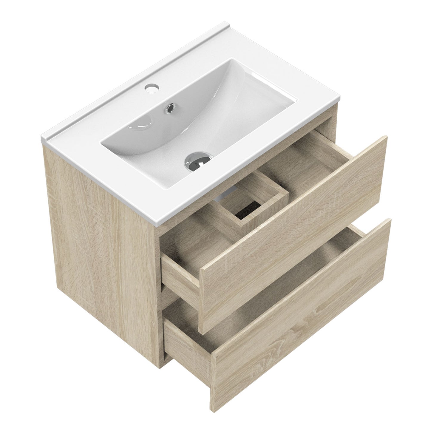 Badmöbel Set CARMEN 60 cm Eiche natur Waschbecken mit Unterschrank Waschtisch Keramikbecken