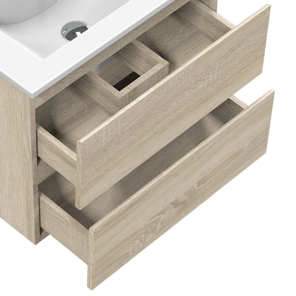 Badmöbel Set CARMEN 60 cm Eiche natur Waschbecken mit Unterschrank Waschtisch Keramikbecken