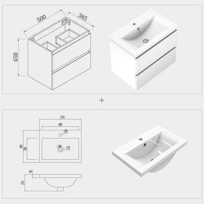 Badmöbel Set CARMEN 50 cm Weiß Waschbecken mit Unterschrank Waschtisch Keramikbecken