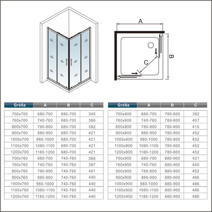 Duschkabine Falttür Drehfalttür Glas