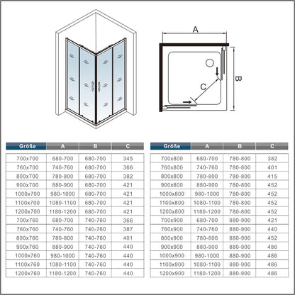 Duschkabine Falttür Drehfalttür Glas