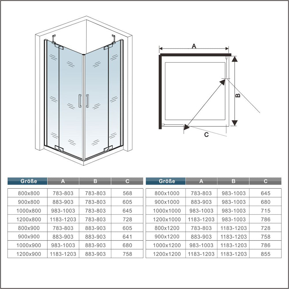 Duschkabine Falttür Drehfalttür Glas