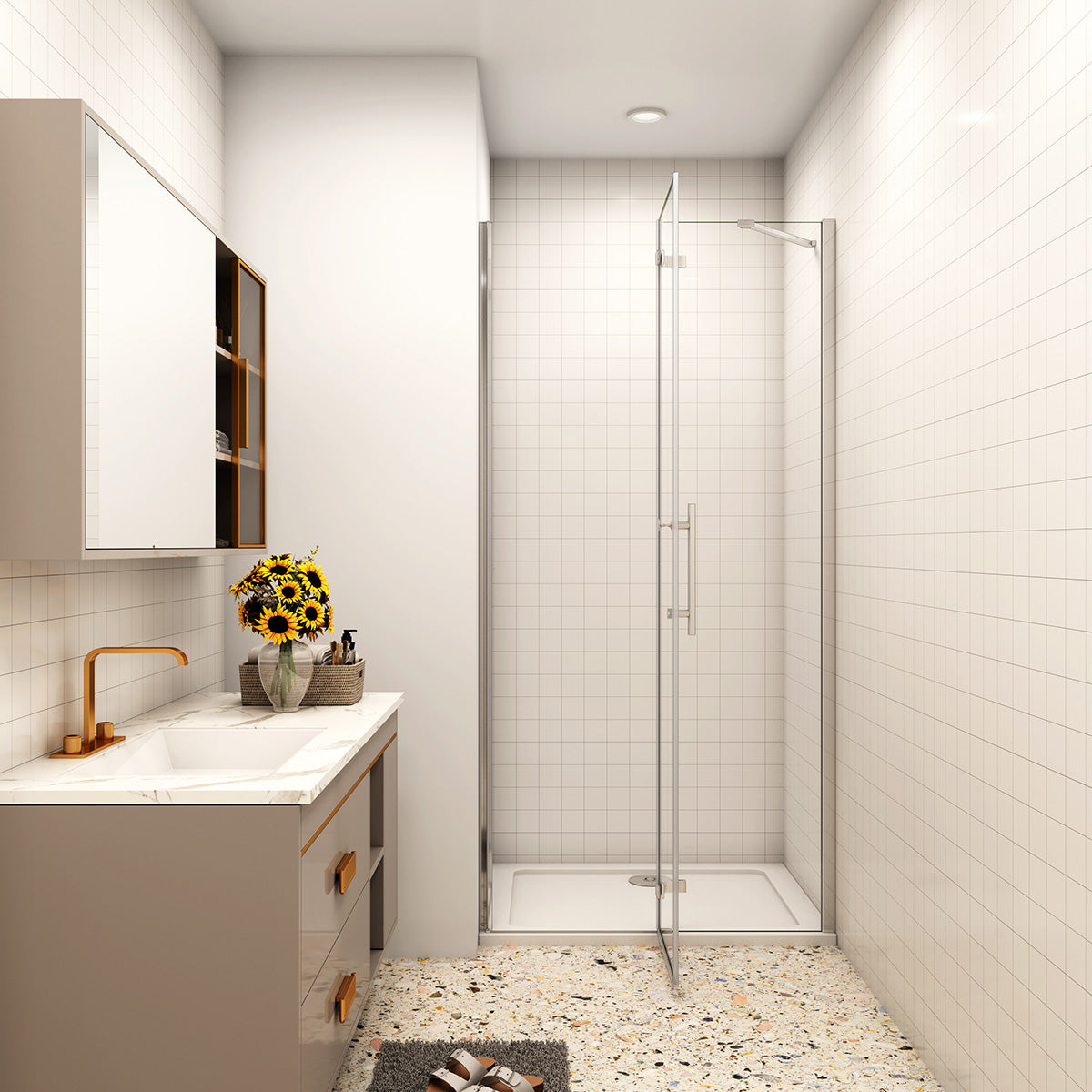 90 x 185 cm Dusche Drehtür mit Festteil Nische Duschkabine NANO Glas