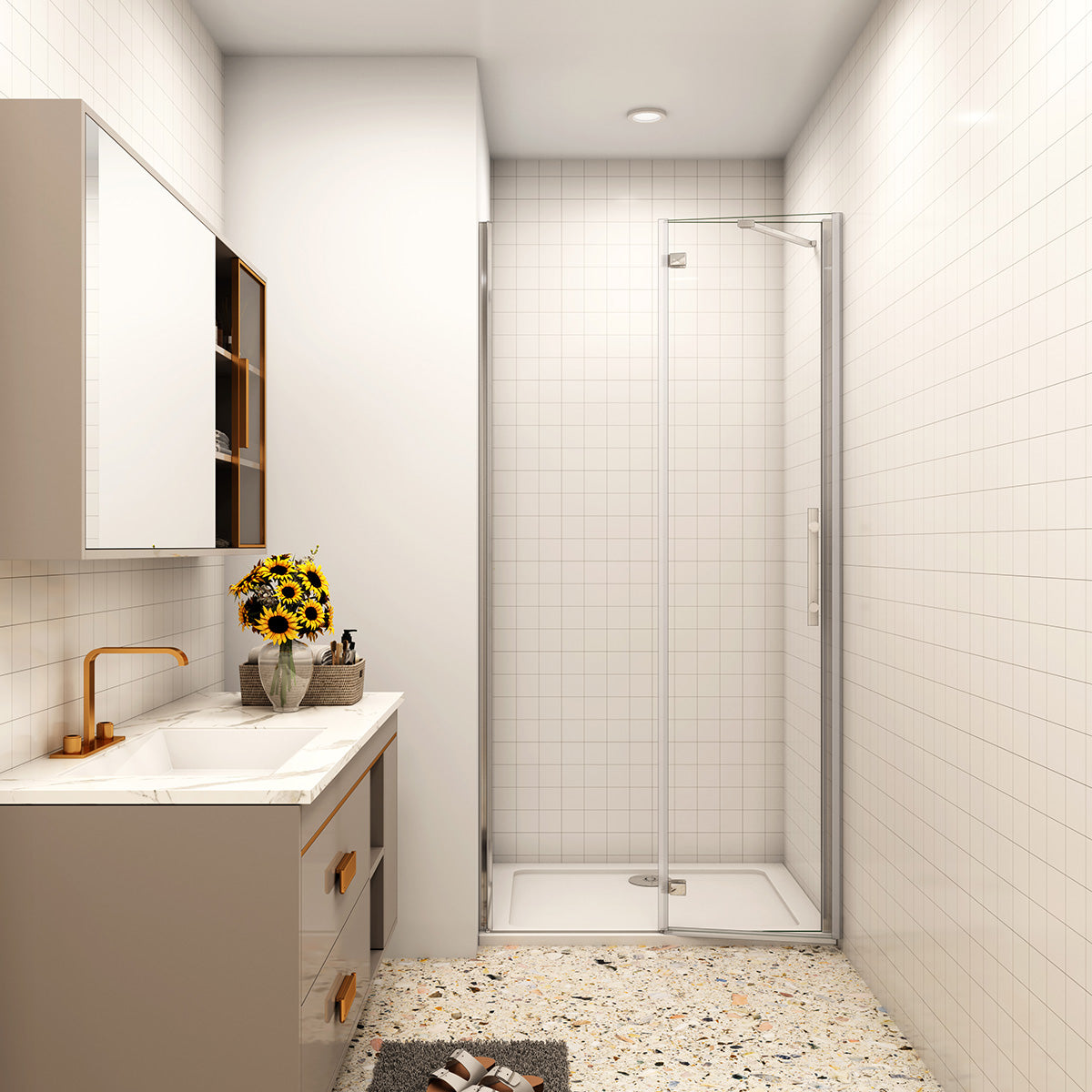 90 x 185 cm Dusche Drehtür mit Festteil Nische Duschkabine NANO Glas