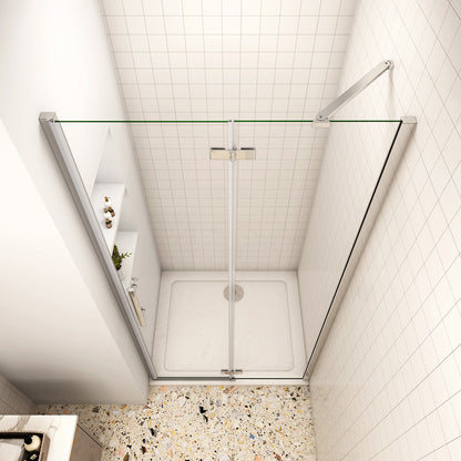 90 x 185 cm Dusche Drehtür mit Festteil Nische Duschkabine NANO Glas