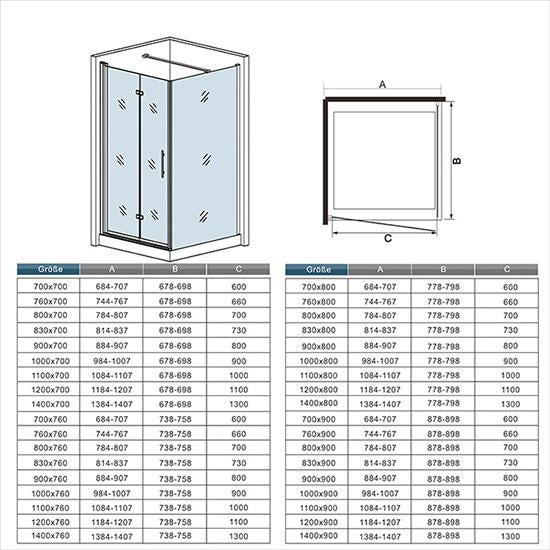 Duschkabine Falttür Drehfalttür Glas