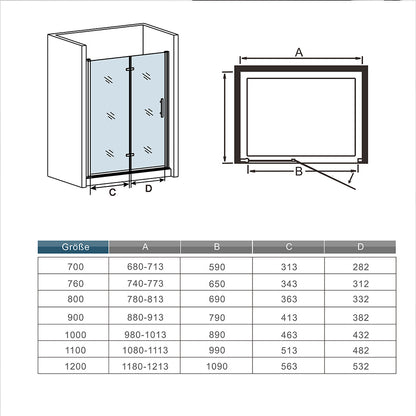 Duschkabine Falttür Drehfalttür Glas