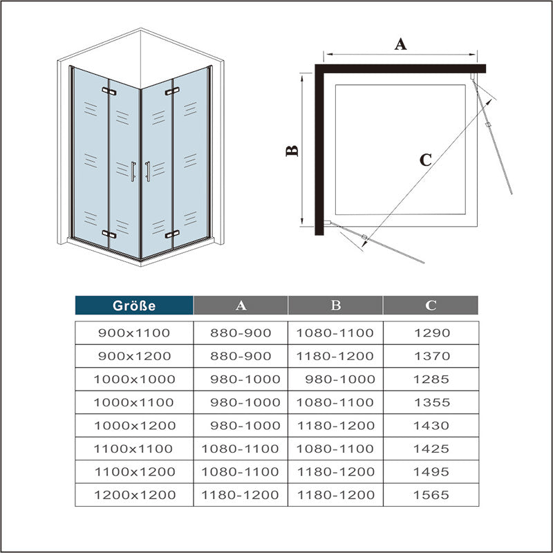 Duschkabine Falttür Drehfalttür Glas