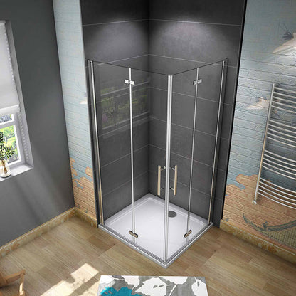 90x90 80x80 Eckeinstieg Falttür Eckdusche Duschkabine Drehfalttür Glas Höhe: 185cm