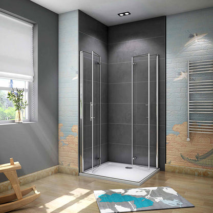 90x90 80x80 Eckeinstieg Falttür Eckdusche Duschkabine Drehfalttür Glas Höhe: 185cm