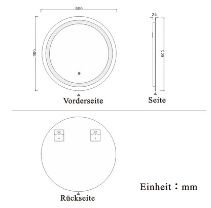 LED Badspiegel rund 60 cm Touch Beschlagfrei Kaltweiß Wandspiegel mit Beleuchtung