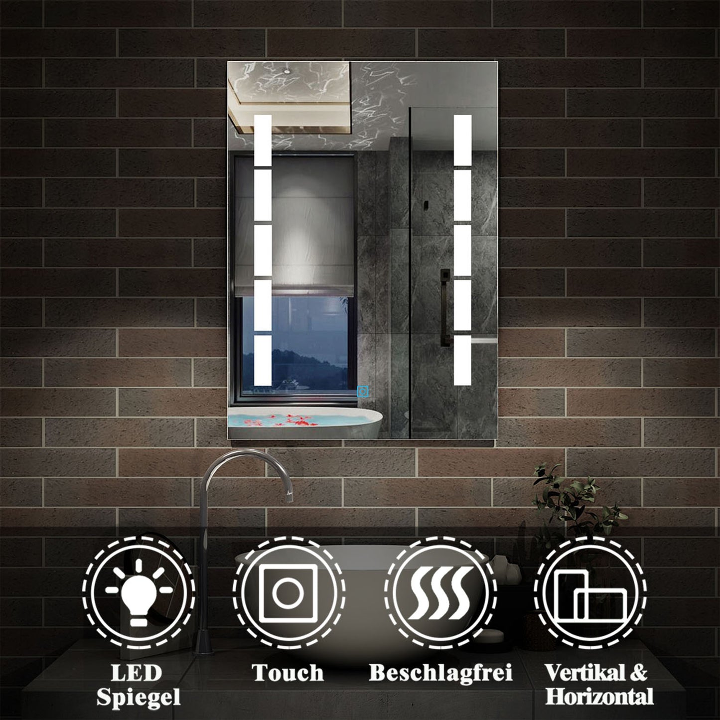 LED Badspiegel Wandspiegel mit Beleuchtung Einzel Touch Beschlagfrei Kaltweiß