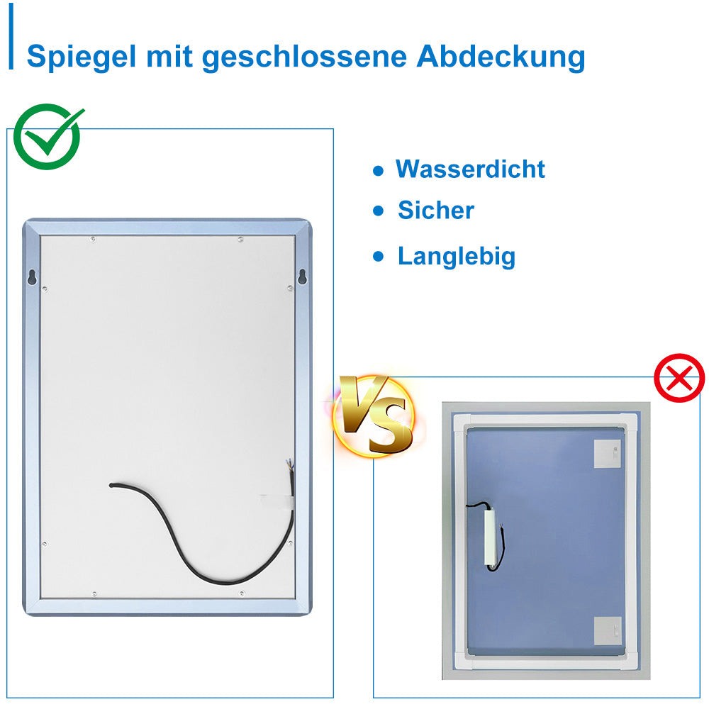 LED Badspiegel 50×70cm Wandspiegel mit Touch, Beschlagfrei,3-Fach Vergrößerung Schminkspiegel IP44 Kaltweiß energiesparend