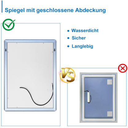 LED Badspiegel 50×70cm Wandspiegel mit Touch, Beschlagfrei,3-Fach Vergrößerung Schminkspiegel IP44 Kaltweiß energiesparend