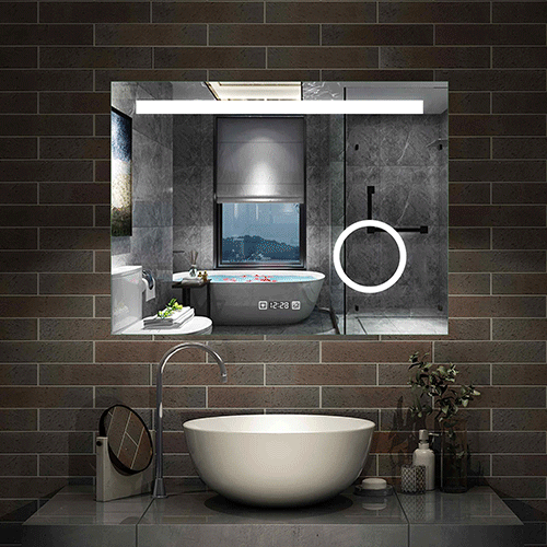 LED Badspiegel 80 -140 cm Wandspiegel mit Uhr, Touch, Beschlagfrei,3-Fach Vergrößerung Schminkspiegel IP44 Kaltweiß energiesparend