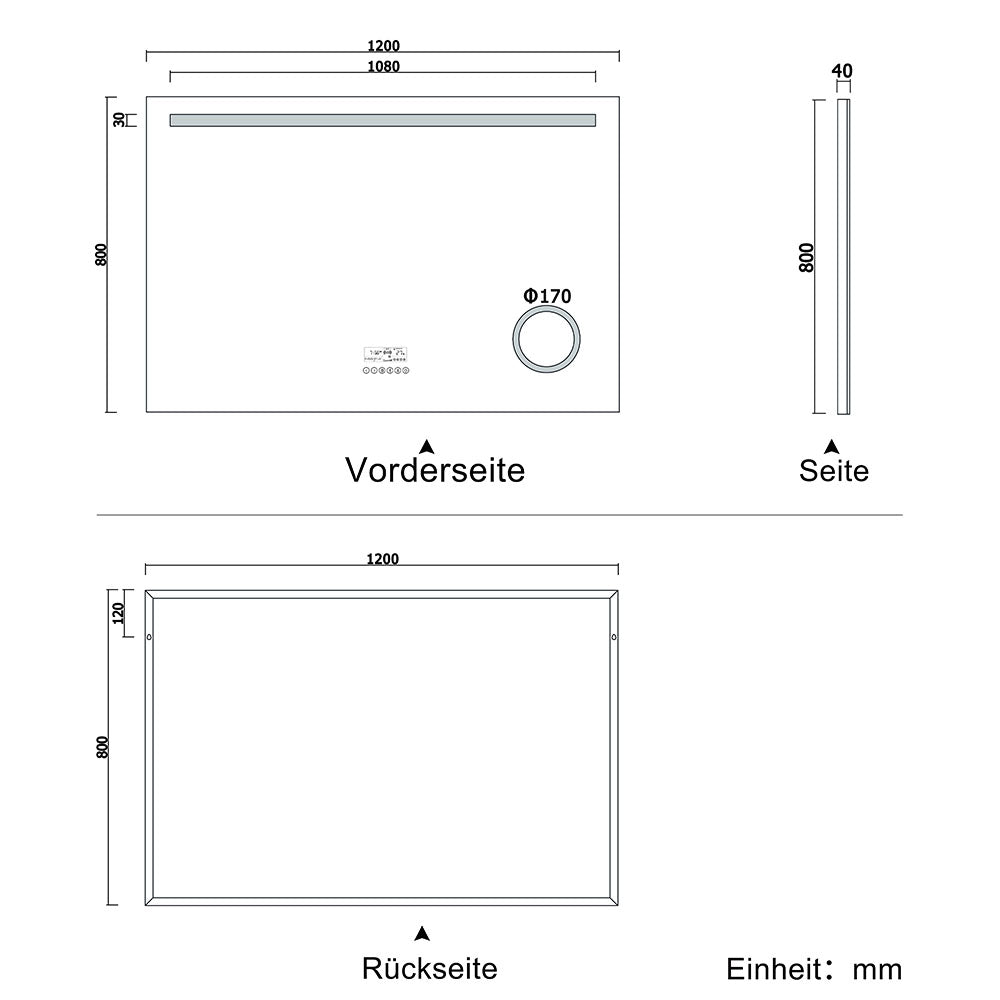 LED Badspiegel 80 bis 140 cm 2 Lichtfarbe Wandspiegel mit Bluetooth, Touch, Beschlagfrei,3-Fach Vergrößerung Schminkspiegel IP44 Kalt/Warmweiß energiesparend