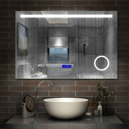 LED Badspiegel 80 bis 140 cm 2 Lichtfarbe Wandspiegel mit Bluetooth, Touch, Beschlagfrei,3-Fach Vergrößerung Schminkspiegel IP44 Kalt/Warmweiß energiesparend