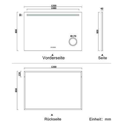 LED Badspiegel 80 -140 cm Wandspiegel mit Uhr, Touch, Beschlagfrei,3-Fach Vergrößerung Schminkspiegel IP44 Kaltweiß energiesparend