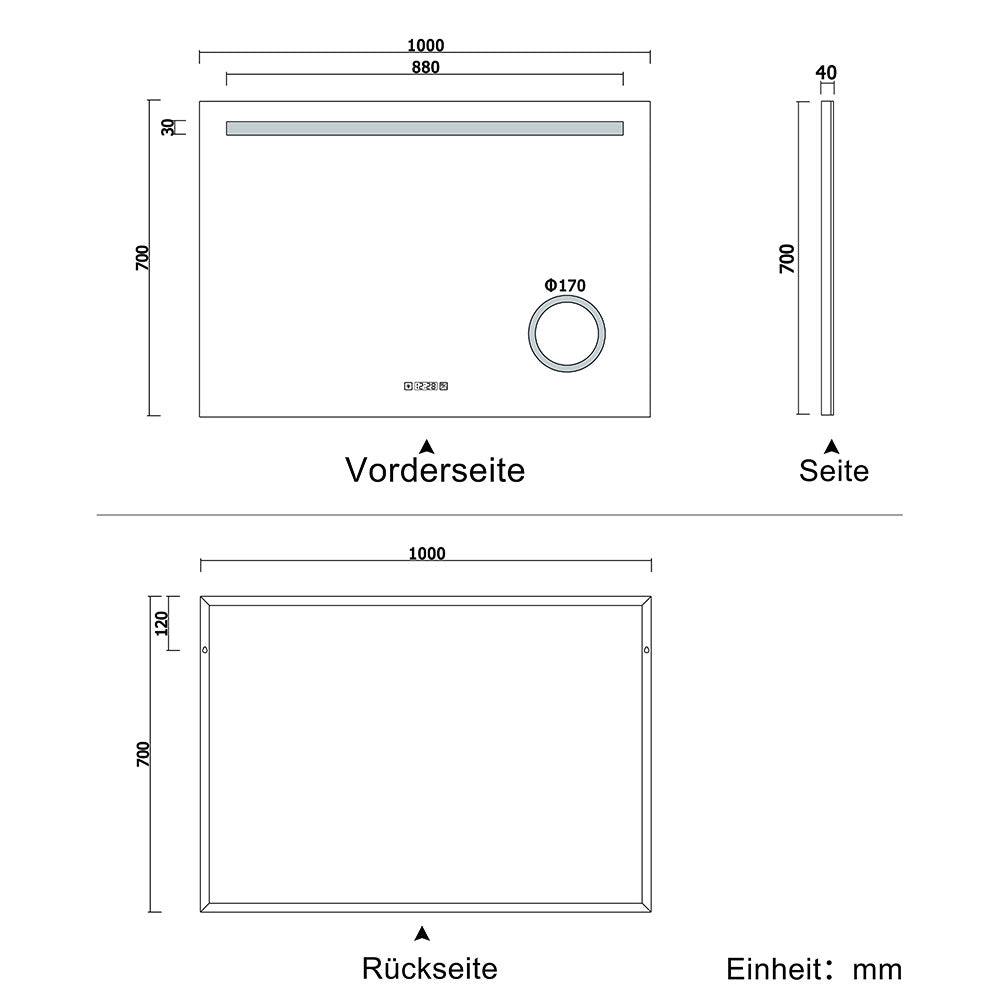 LED Badspiegel 80 -140 cm Wandspiegel mit Uhr, Touch, Beschlagfrei,3-Fach Vergrößerung Schminkspiegel IP44 Kaltweiß energiesparend