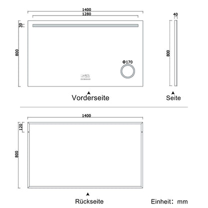 LED Badspiegel 80 bis 140 cm 2 Lichtfarbe Wandspiegel mit Bluetooth, Touch, Beschlagfrei,3-Fach Vergrößerung Schminkspiegel IP44 Kalt/Warmweiß energiesparend