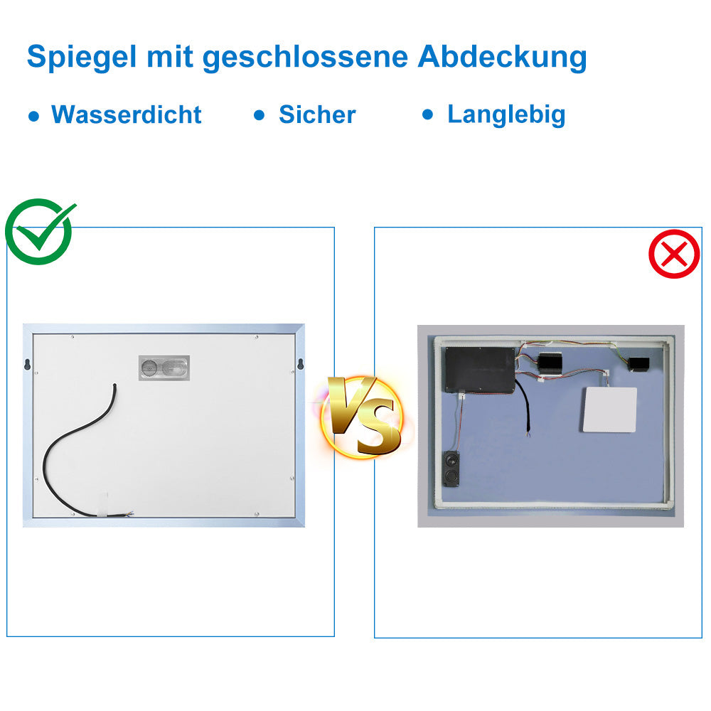 LED Badspiegel 80 bis 140 cm 2 Lichtfarbe Wandspiegel mit Bluetooth, Touch, Beschlagfrei,3-Fach Vergrößerung Schminkspiegel IP44 Kalt/Warmweiß energiesparend