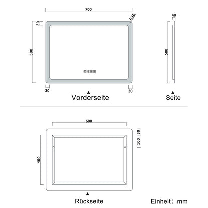 LED Badspiegel mit Uhr, Touch, Beschlagfrei Badezimmerspiegel mit Beleuchtung Lichtspiegel IP44 Kaltweiß energiesparend