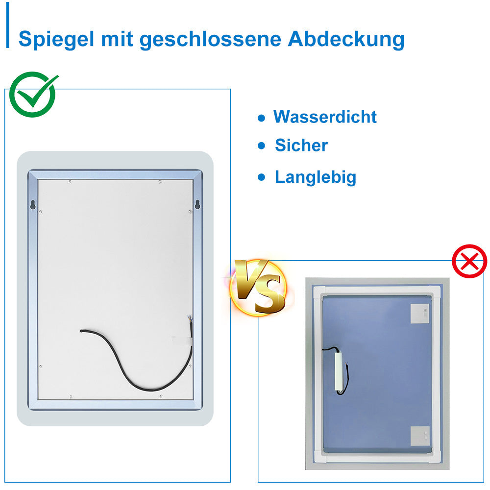 LED Badspiegel mit Uhr, Touch, Beschlagfrei Badezimmerspiegel mit Beleuchtung Lichtspiegel IP44 Kaltweiß energiesparend