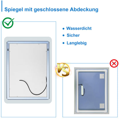LED Badspiegel mit Uhr, Touch, Beschlagfrei Badezimmerspiegel mit Beleuchtung Lichtspiegel IP44 Kaltweiß energiesparend