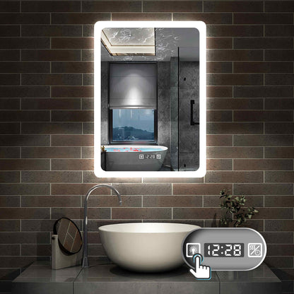 LED Badspiegel mit Uhr, Touch, Beschlagfrei Badezimmerspiegel mit Beleuchtung Lichtspiegel IP44 Kaltweiß energiesparend